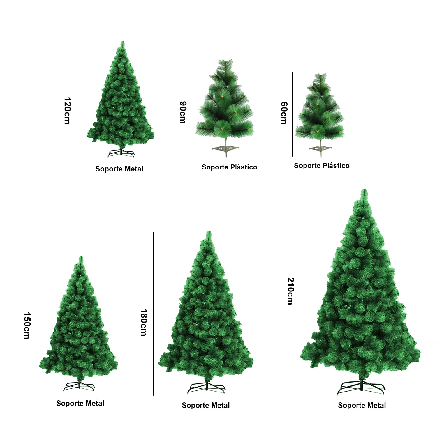 GREATOYAR Árbol de Navidad, Árbol de Navidad Artificial, Material PVC Aguja de Pino, Hogar Decoración para Navidad, con Soporte de Metálico, Fácil Montaje, Altura 210cm, Verde Pino