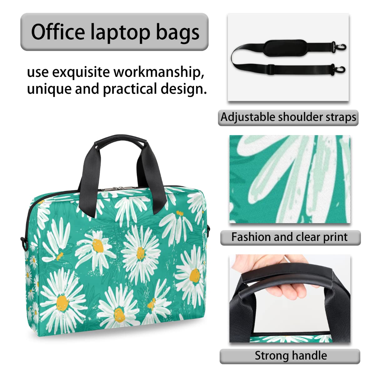 Daisy Flower Custodia per laptop per borsa a tracolla da 13 a 16 pollici con motivo floreale borsa a tracolla per laptop borsa da trasporto