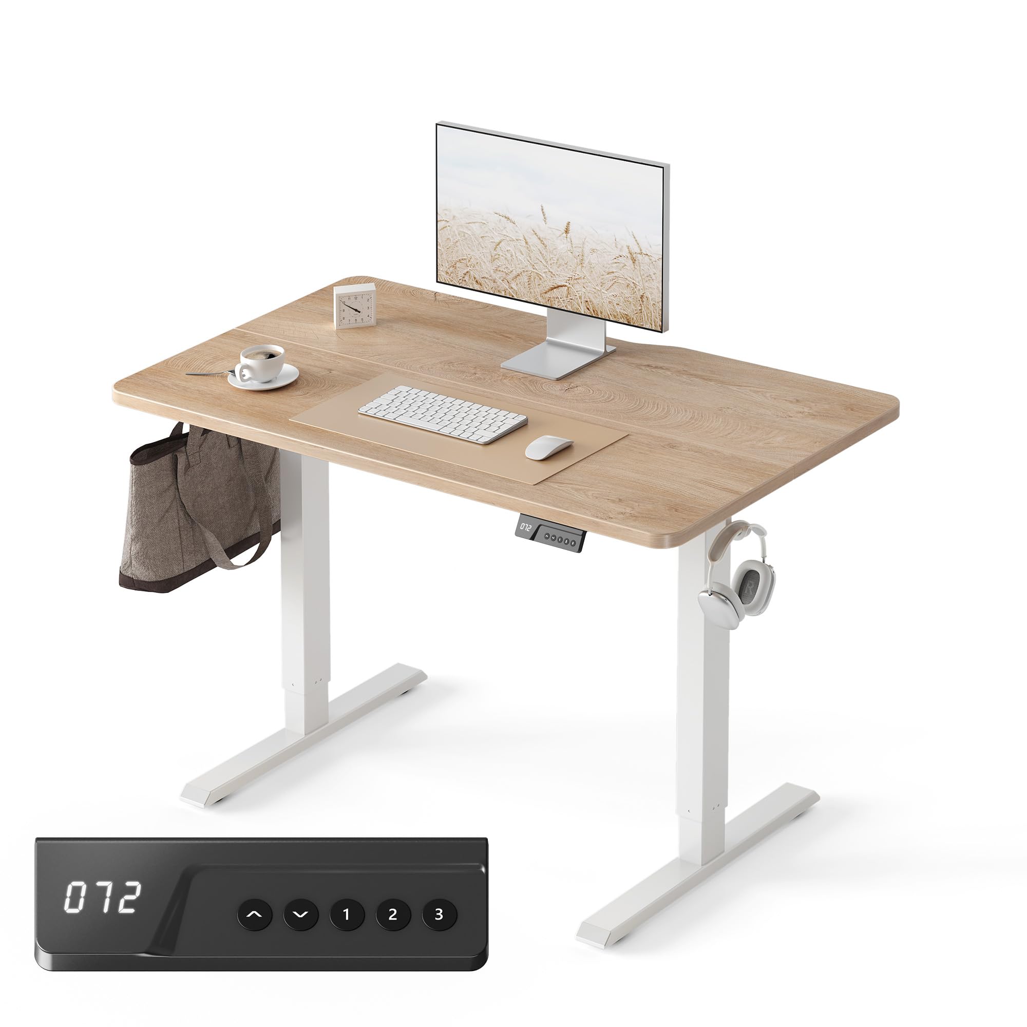 FEZIBO Electric Standing Desk, Height Adjustable Stand up Desk, 40 x 24 Inches Sit Stand Home Office Desk, Computer Desk, Maple