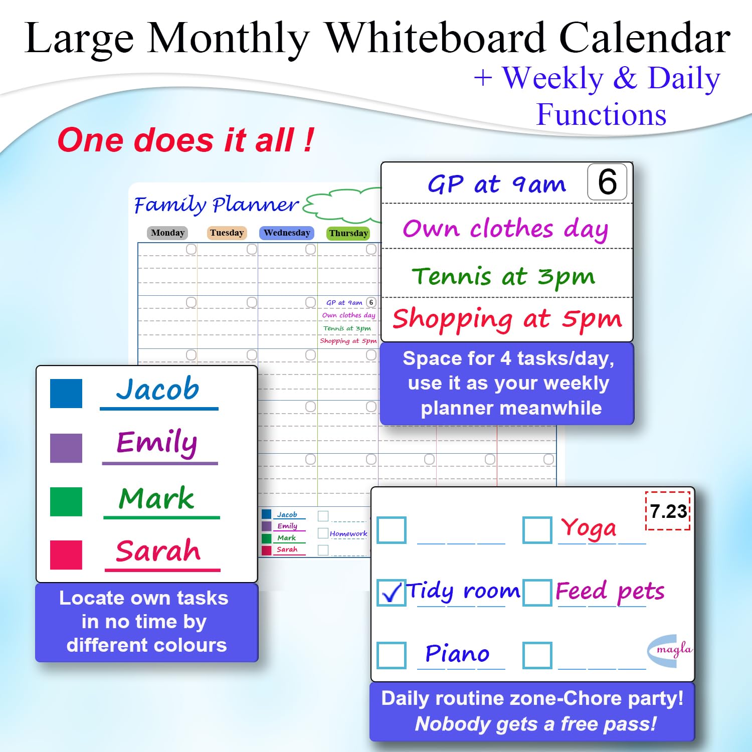 Large Magnetic Monthly Planner Whiteboard for Fridge by Magla- Monday Start Family Calendar with Daily Notes Section - Image 3