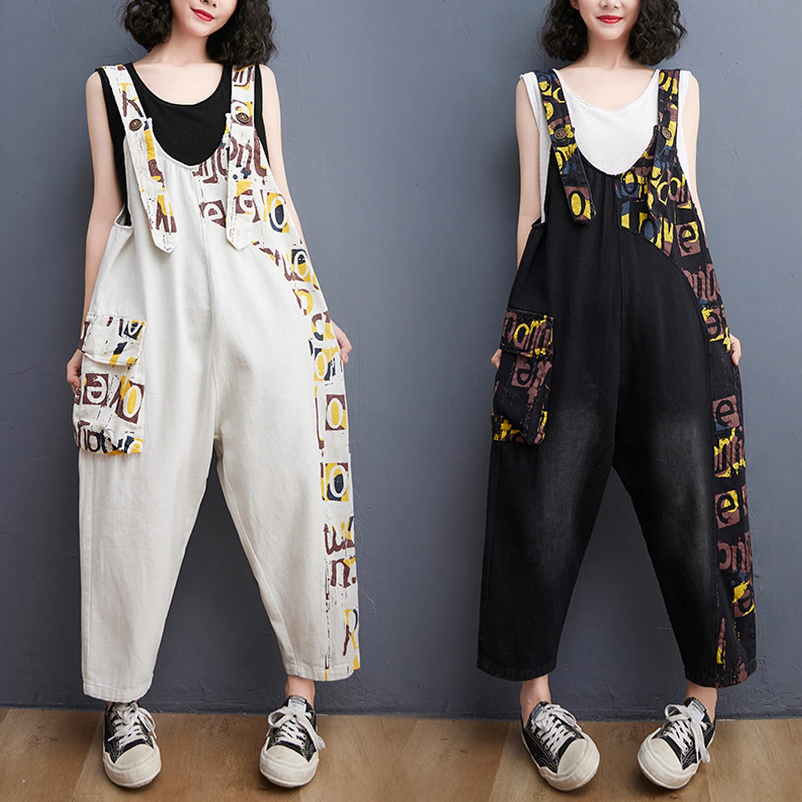 Salopette da donna in denim Salopette Pantaloni da donna Vintage Casual Baggy Jean Tute regolabili Tute Tute a gamba larga Tutina Pantaloni lunghi