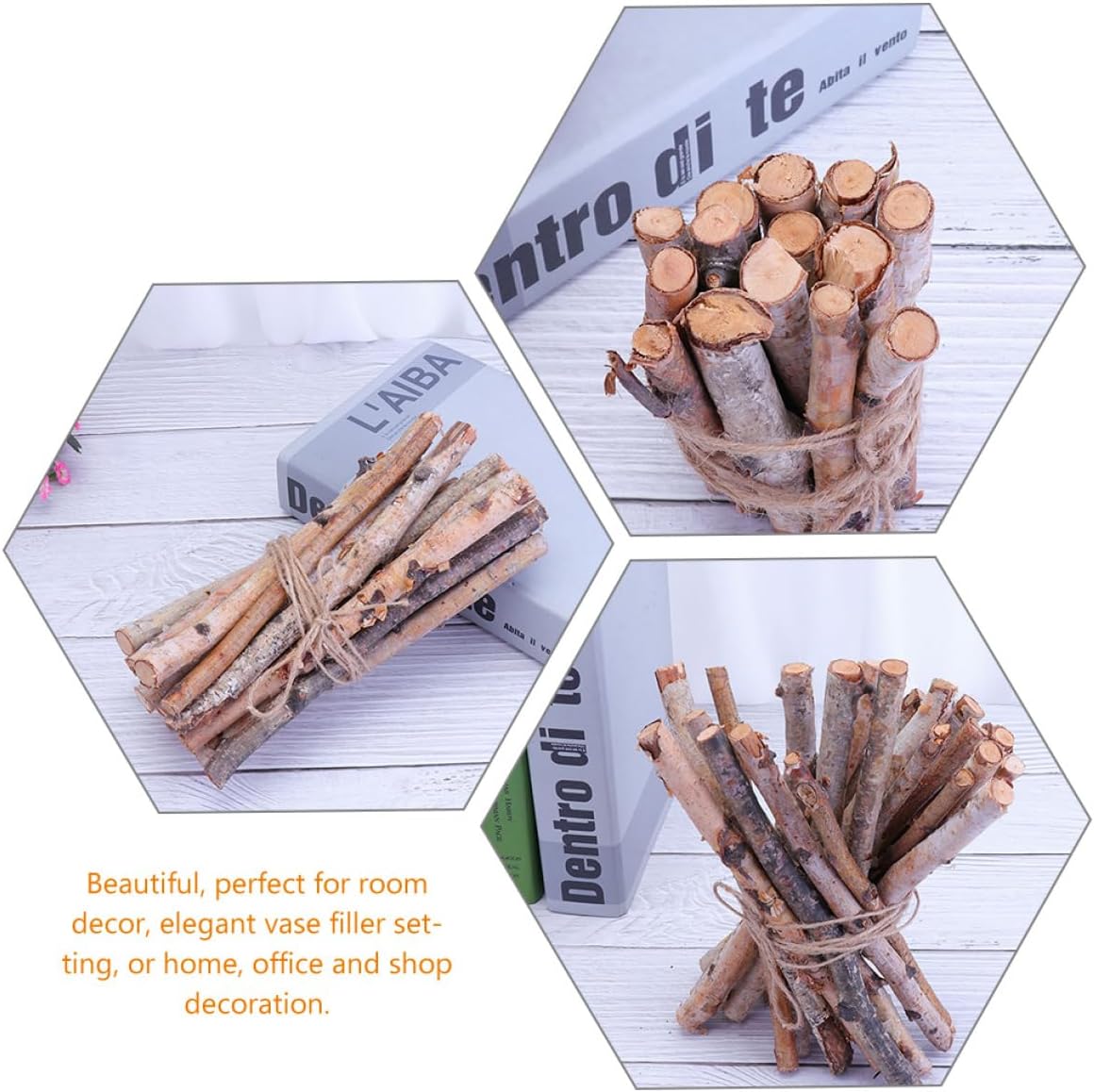 40pcs Natural Birch Logs for DIY Flower Arrangements Decorative Dried Branches Twine Rustic Home Decor for Centerpieces and Seasonal Decorations