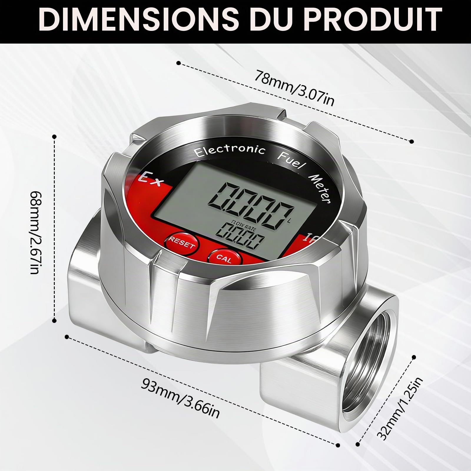 Débitmètre de Liquide, 1 Pouce Débitmètre Numérique électronique avec écran LCD Turbine Numérique Capteur de Débit pour Eau Liquide, Essence, Kérosène