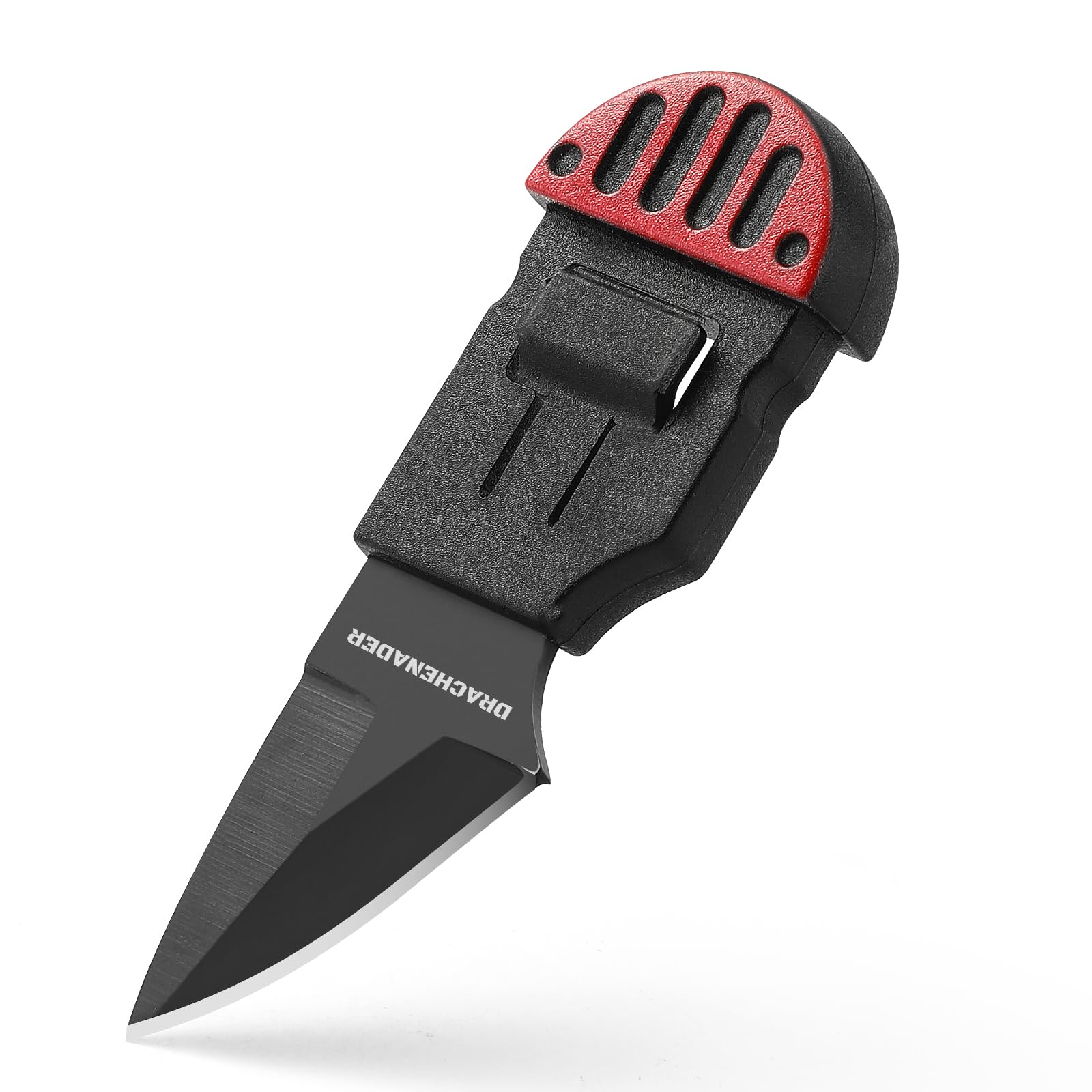 DRACHENADER navaja pequeña outdoor mini navaja de bolsillo con funda hoja fija de acero inoxidable, rojo& negro