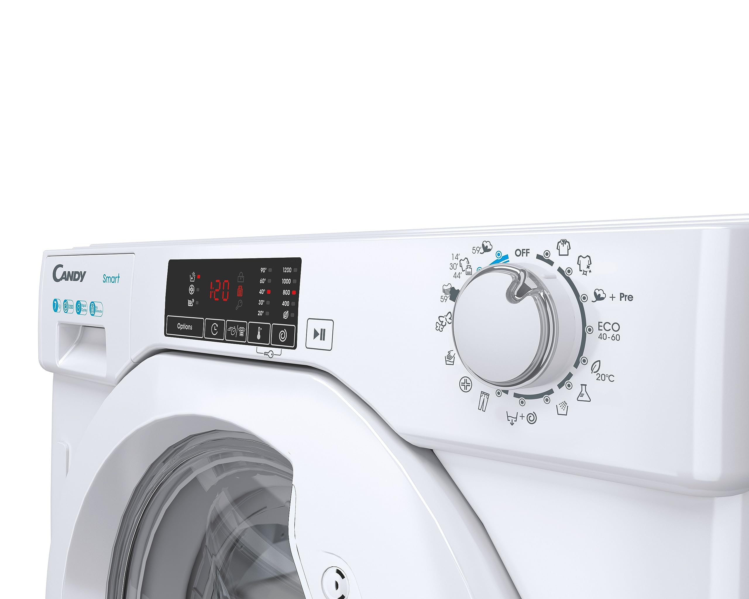 Candy - CBW 27D1E-S - Lavatrice ad integrazione, 7 kg, 1200 rpm, Inverter, 5 programmi veloci, classe D, Bianco, 60 W x 54 D x 82 H cm
