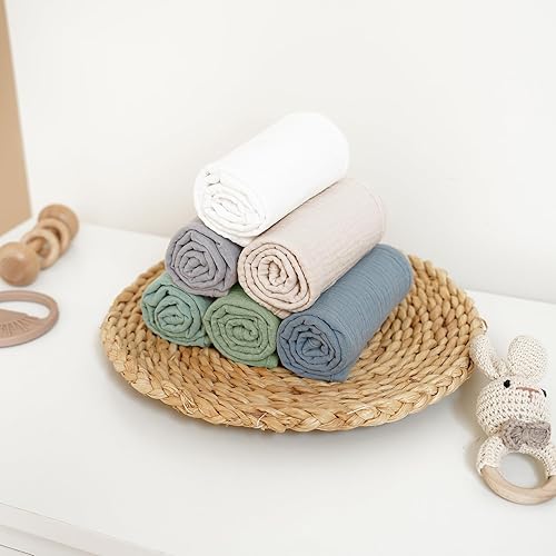 Miniatura 5 de Konssy Juego de paños de muselina para bebé, unisex, paquete de 6 unidades, grandes, 100% algodón, ropa para eructos para recién nacidos, bebés
