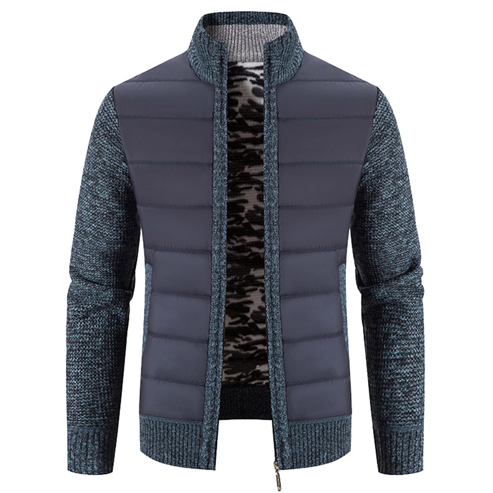Uomo Classico Stand Collare Cavo Maglia Cardigan Slim Fit Giacche Full Zip Collo Mock Slim Fit Giacche Full Zip Autunno Inverno Maglione Spesso Outwear, Blu, M