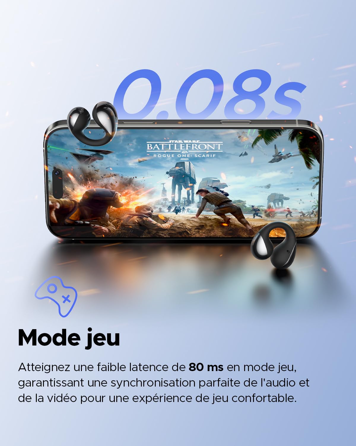 SoundPEATS Casque sans Fil Pearlclip Pro, écouteurs Bluetooth 5.4 Ouverts, conducteur de 12 mm avec Basses puissantes, 24 Heures d'écoute, résistance à l'eau IPX5, APP