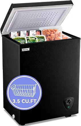 Chest Freezer 3.5 Cubic Feet WANAI Deep Mini Freestanding Freezers with 7 Temp Adjustable Thermostat & Manual Defrost Compact Small Freezer Space-Saving Removable Storage Basket, Black