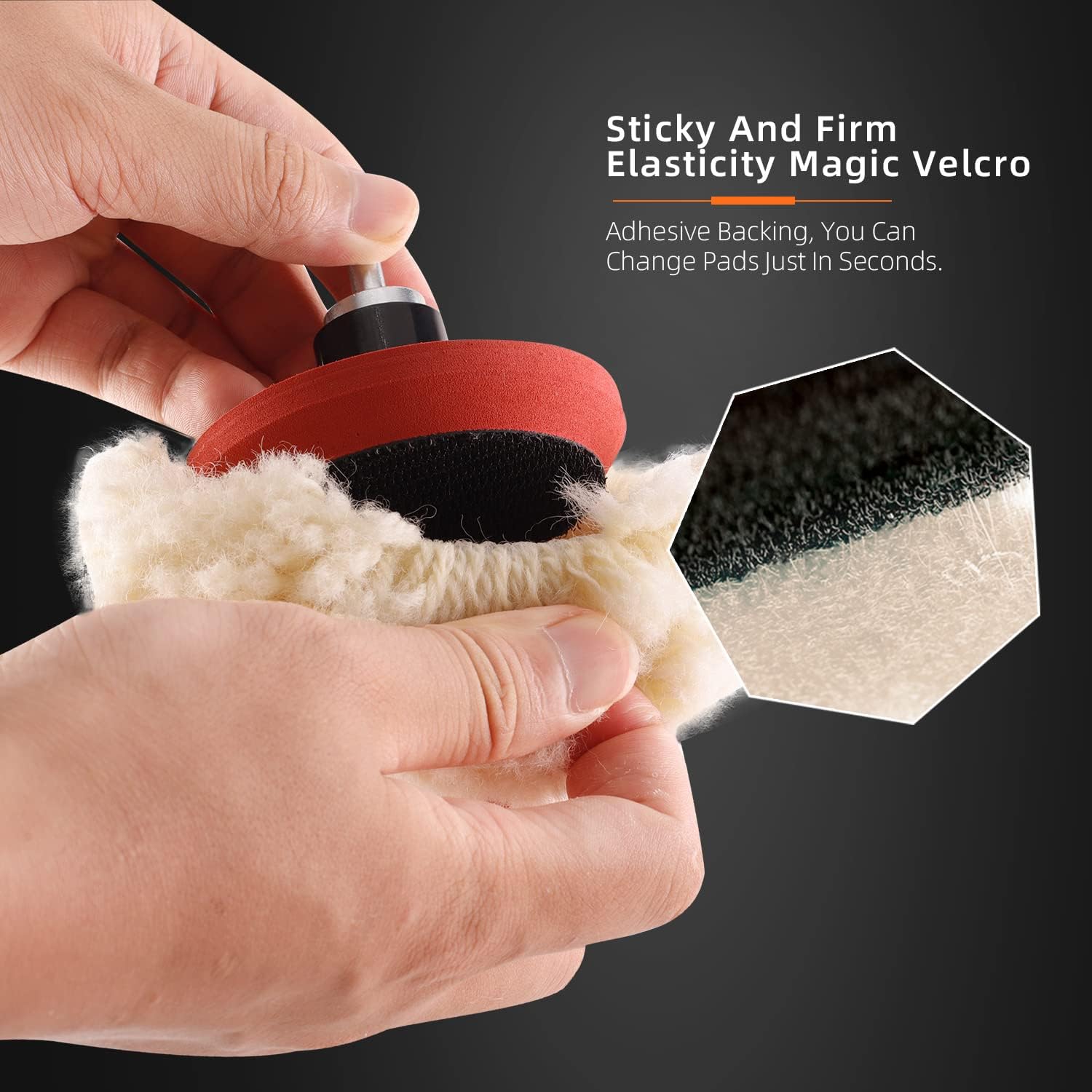 SPTA Wool Polishing Pad, 5Pcs 3"(75mm) 100% Natural Wool Buffing Pad with 1Pc Hook&Loop Backing Pad, 1Pc Extension Shank for Drill Polisher Cutting, Car Body Repair Buffing - Image 5