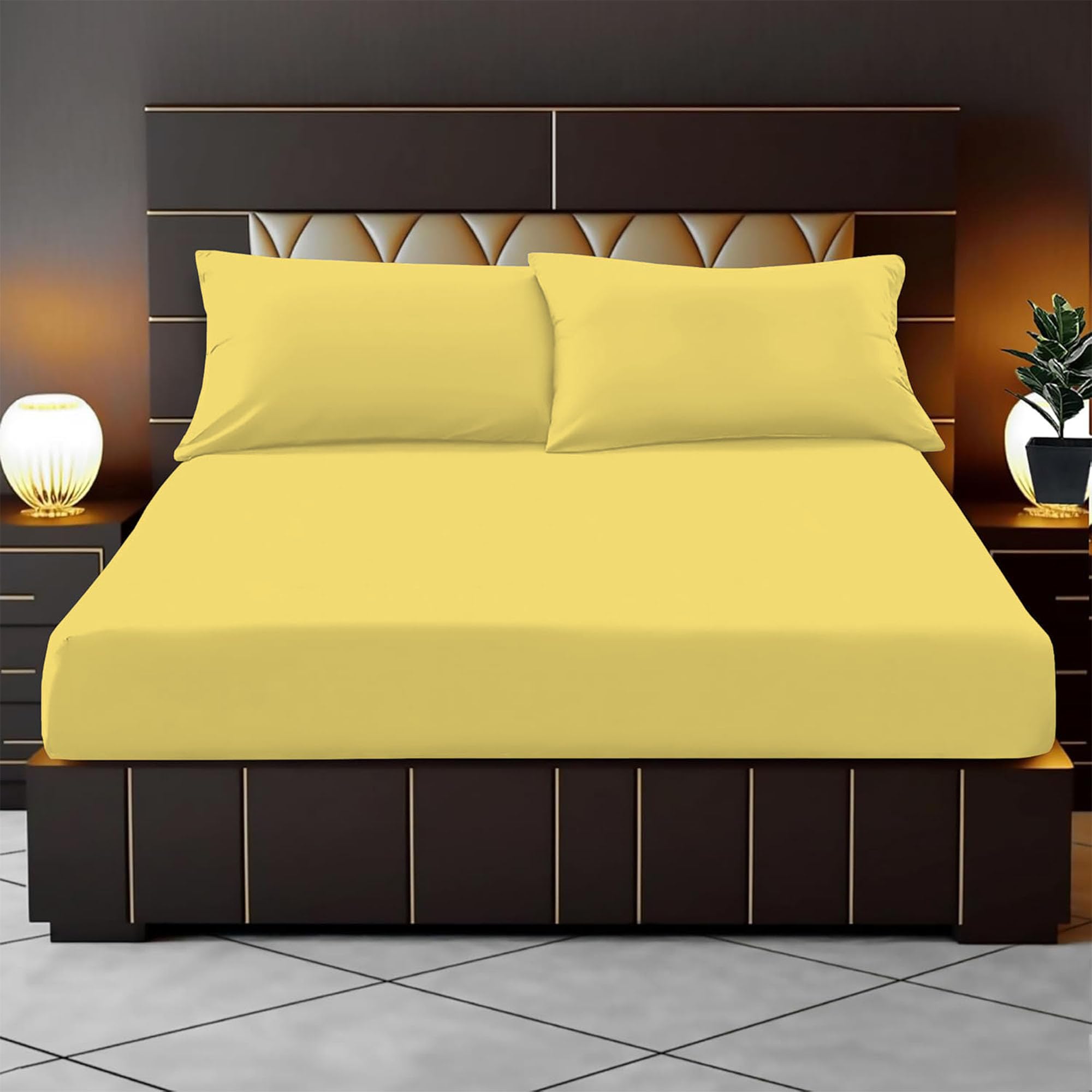 Reliancebedding Yellow Single Fitted Sheet 35Cm Deep Pocket 100% Egyptian Cotton 400Tc