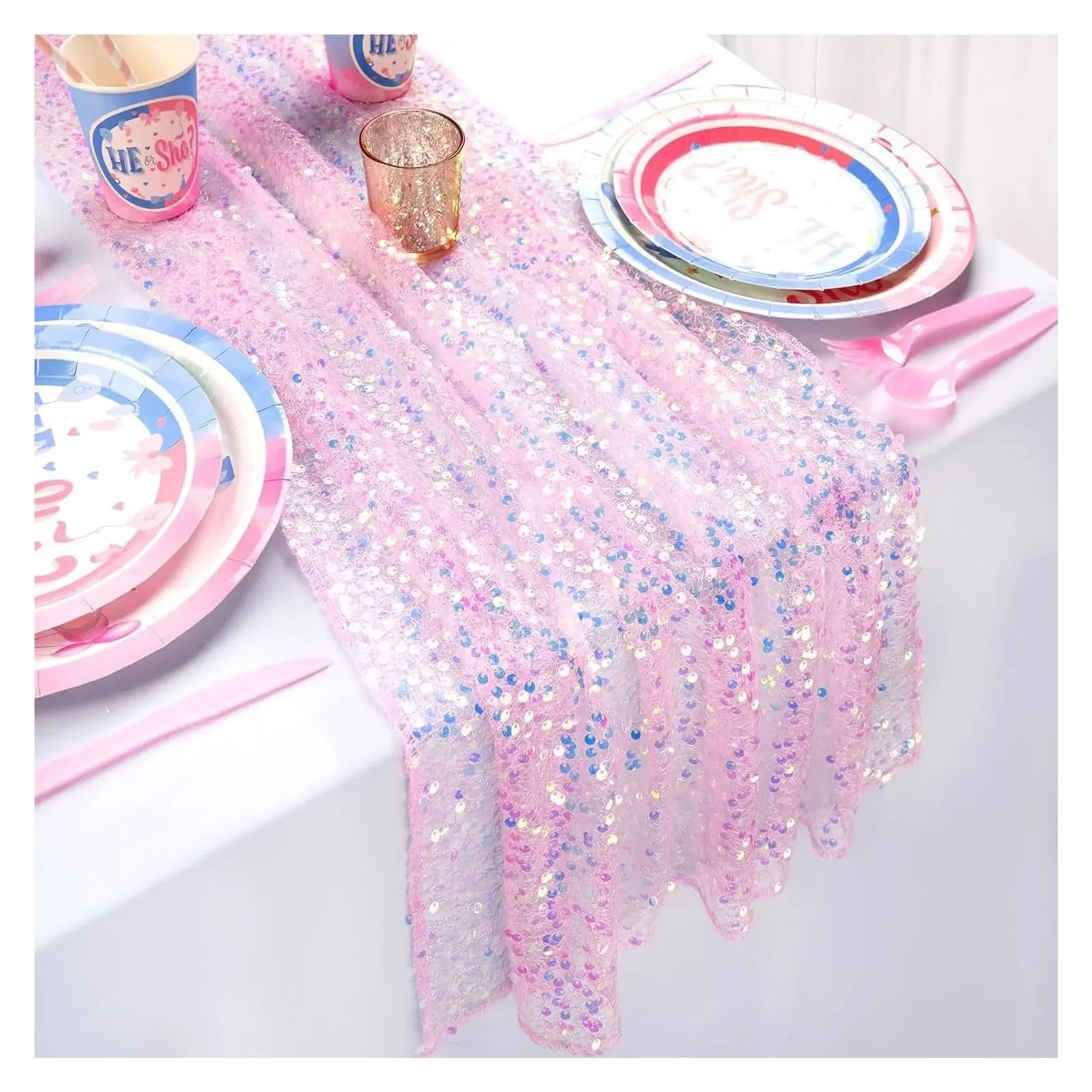 4 Caminos de Mesa con Lentejuelas iridiscentes y Brillantes, decoración for Comedor Boda, for cumpleaños Novia niña, Fiesta Bodas(Pink,30x275cm)