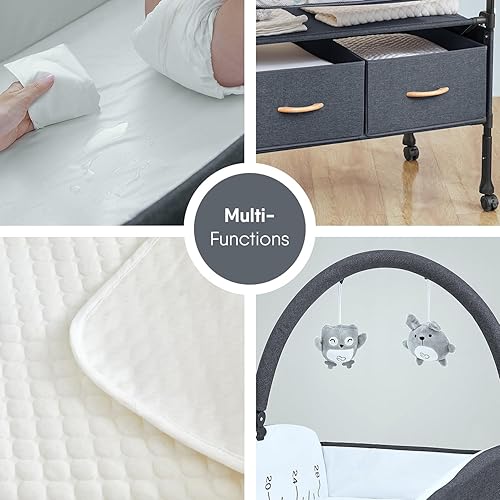 Miniatura 6 de BabyBond Cambiador portátil para bebé con 2 cestas de almacenamiento, cambiador de pañales plegable, impermeable, estación de cambio ajustable en