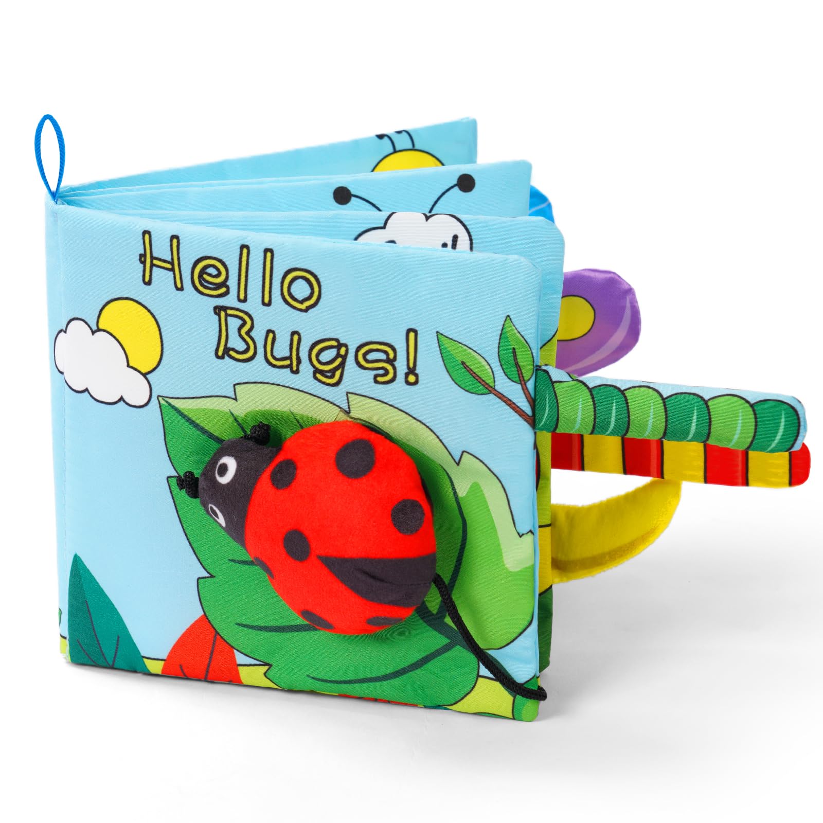 Vicloon Libro di Stoffa, 4 Pagine Libro Interattivo, Libri in Tessuto Morbido, Libro di Stoffa per Bambini con Suono BB, Sensoriali Giochi Neonato Giocattoli Educativi, Beetle
