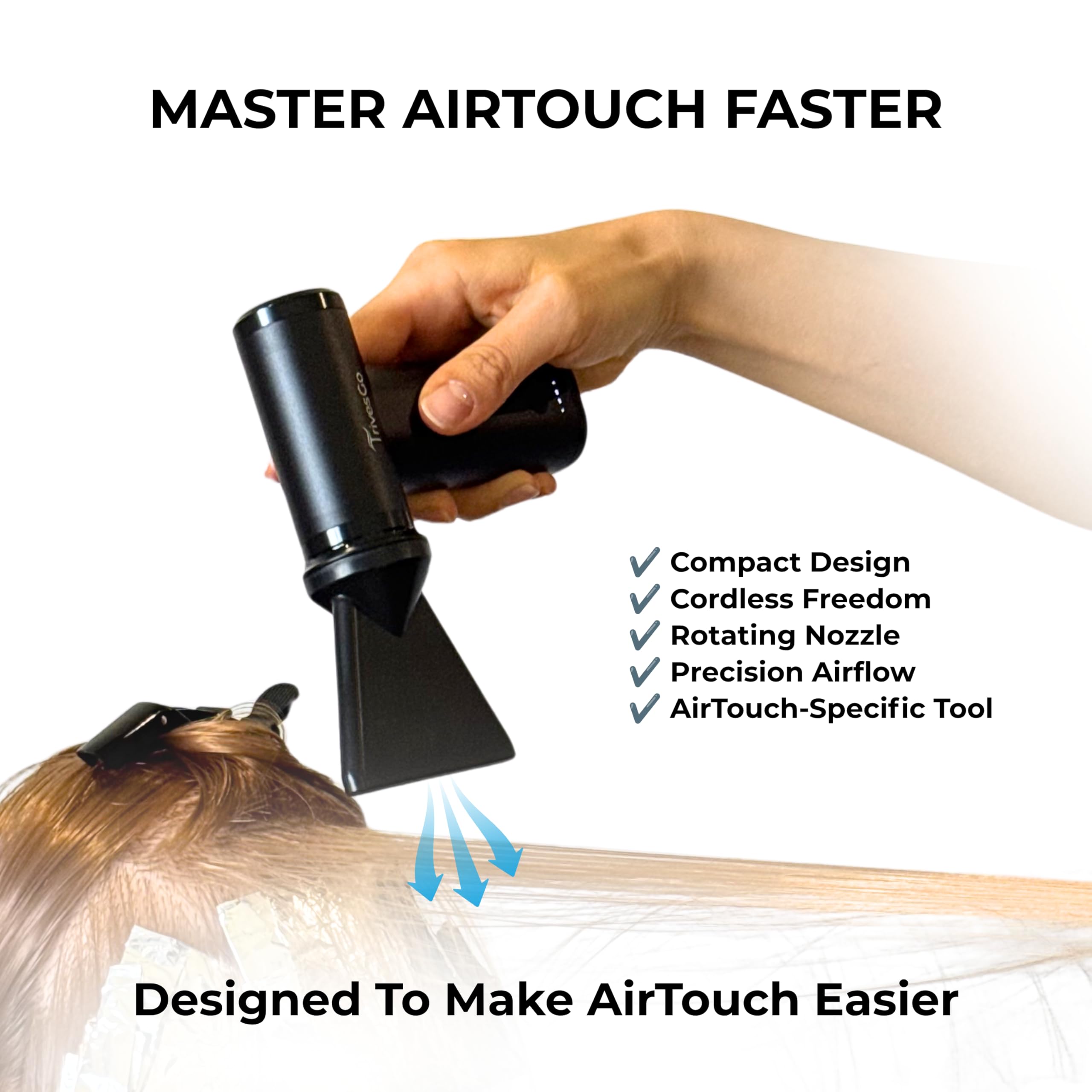 AIR Professional AirTouch Tool – Buse plate rotative pour AirTouch, balayage et mèches | Outil pneumatique de précision sans fil pour coloristes de cheveux | Comprend une poignée à cheveux et | Conçu spécifiquement pour les applications couleur AirTouch