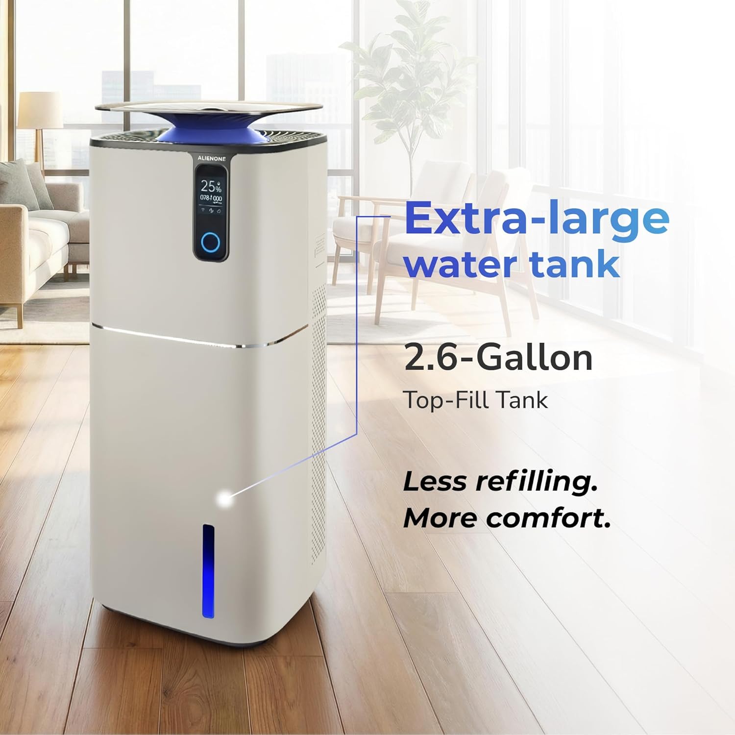 ALIENONE 2-in-1 Air Purifier & Humidifier for Home, H13 True HEPA Filter, 440 CFM CADR, Covers Up to 3,500 Sq Ft, 2.6-Gallon Top-Fill Tank, Smart Auto Mode, App Control, Mist-Free Operation