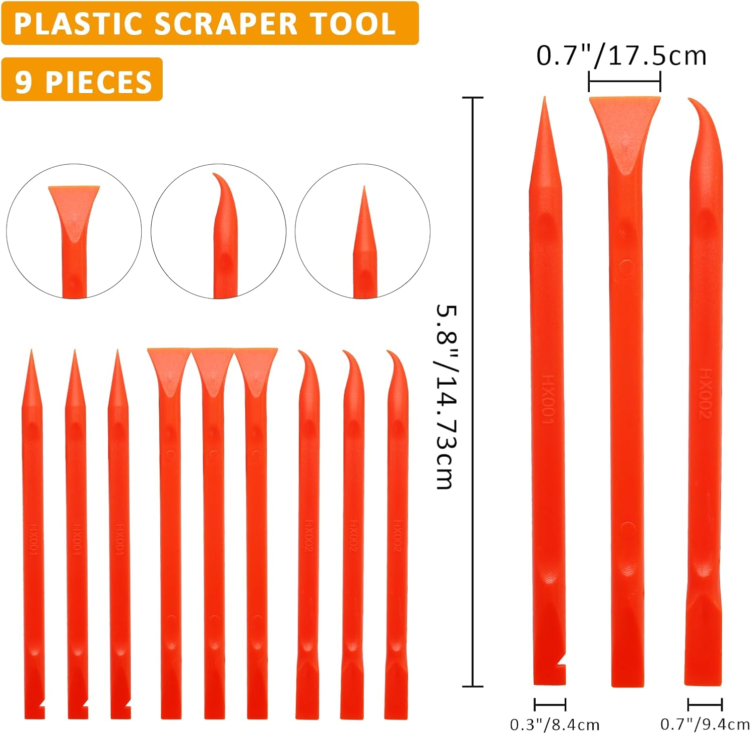 9 Pieces Plastic Scraper Tool Orange Non-Scratch Scraper Multi-Purpose Scraper Cleaning Pen-Shaped Scraper Tool Easy to Clean Small and Narrow Spaces and Gaps Remove Stickers, Labels