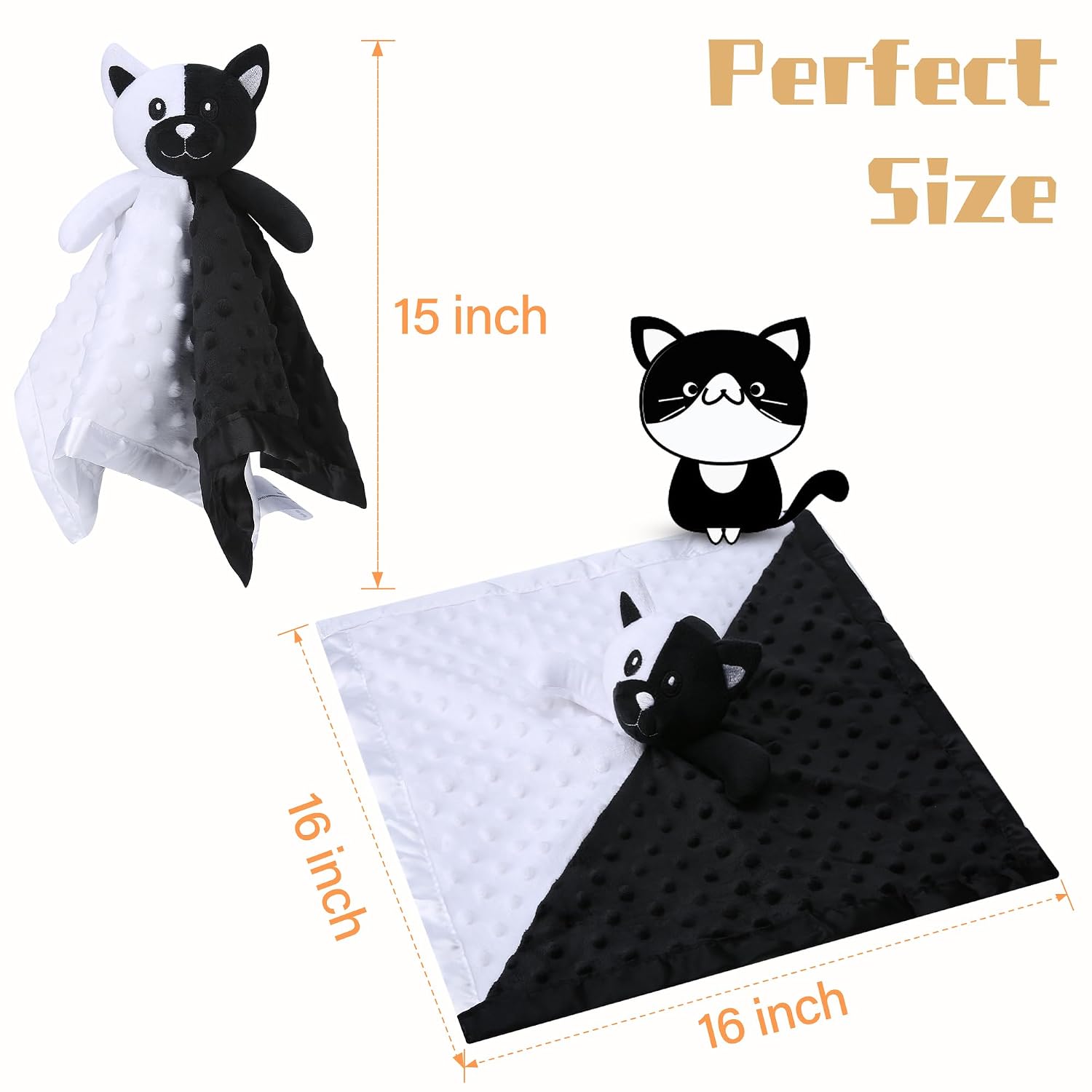  Cat Loveys for Babies, Soft Security Blanket High Contrast Baby Toys for Newborn Stuffed Animals Baby Gifts for Boys and Girls, 16 Inch thumbnail