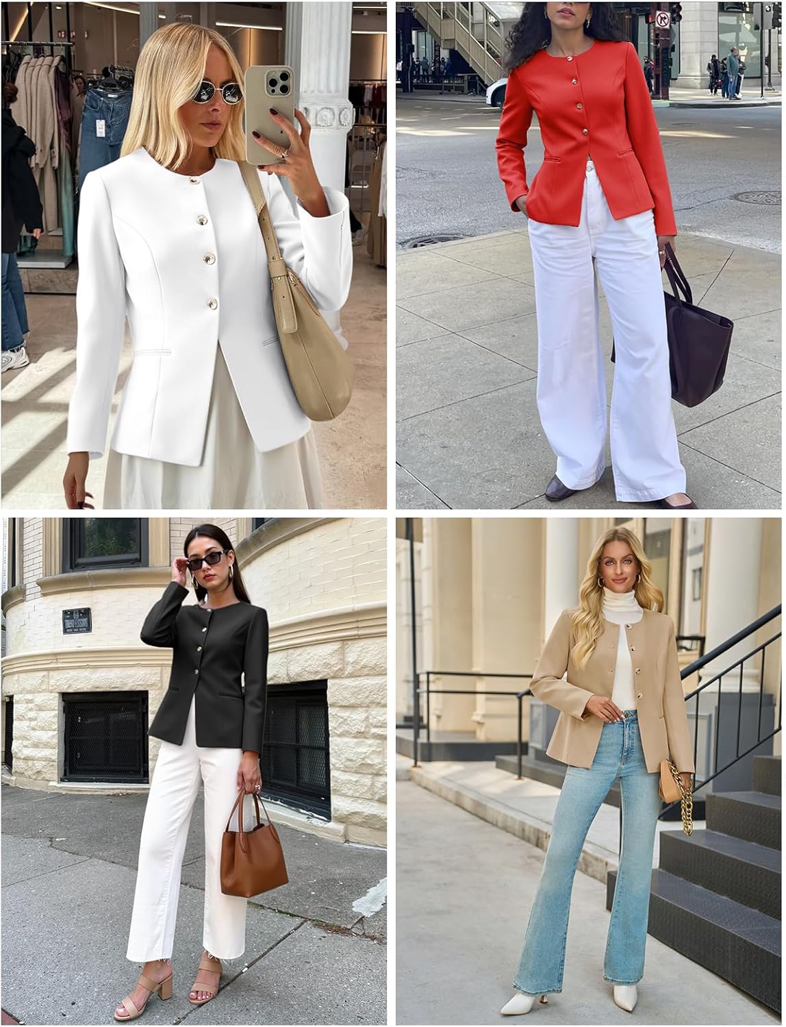 Cicy Bell Womens Business Casual Fitted Blazers Collarless Split Hem Work Office Button Down Suit Jackets - Image 6