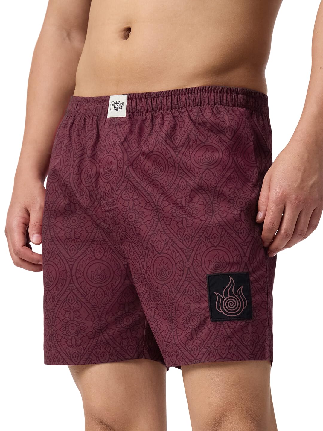The Souled Store Avatar: Fire Bender Uomini e Ragazzi Elastico in Vita Marrone Stampa Geometrica All-Over Cotone Appliqué Dettaglio Merchandise Ufficiale Lounge Boxer Shorts