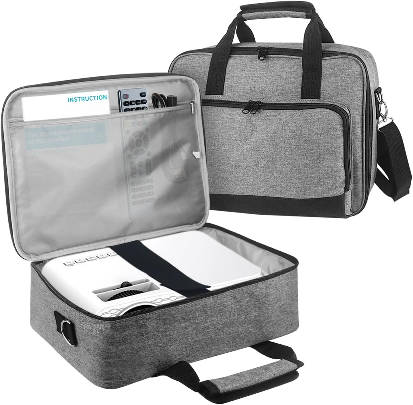 Projector Carrying Case, 13.4 * 9.8 * 3.9in Projector Bag Large Bag with Accessories Pockets Adjustable Shoulder Straps Portable Storage Travel Case Compatible with Most Projectors