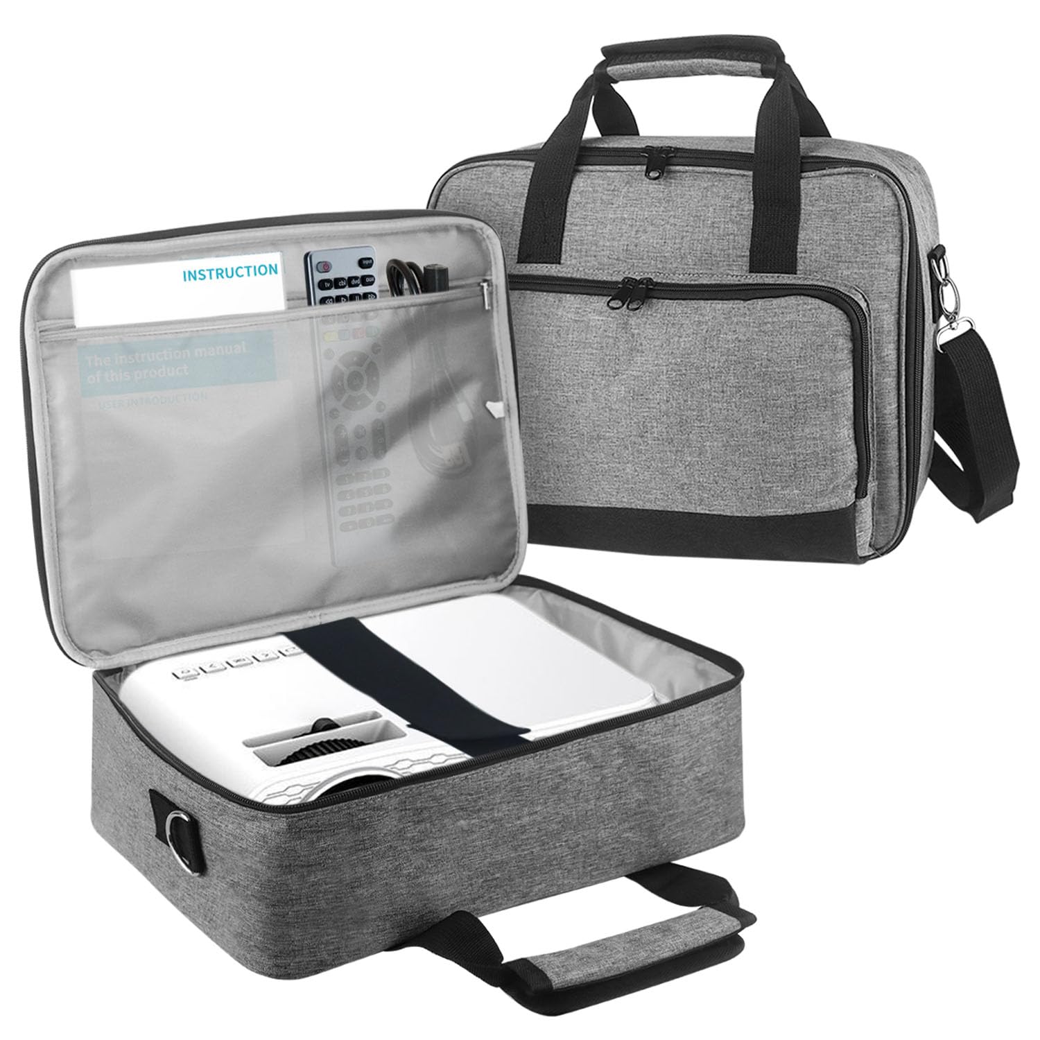 Jenlan Projector Carrying Case, Projector Bag Large Projector Carrying Case with Accessories Pockets Adjustable Shoulder Straps Portable Storage Travel Case Compatible with Most Major Projectors