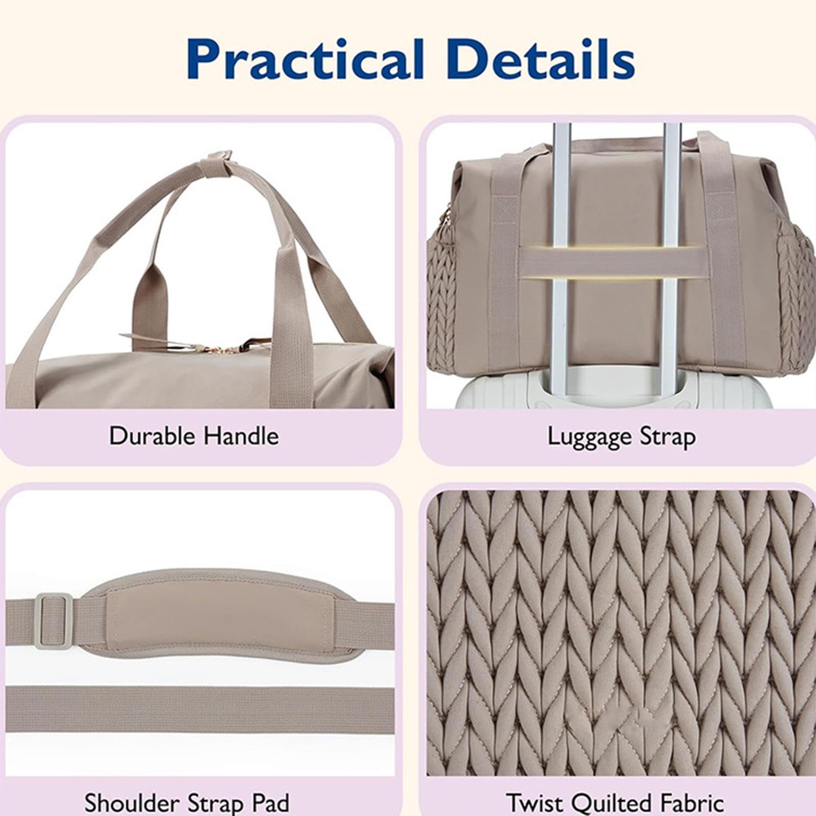 Sac à Langer Tote Organisateur Compartiments Multiples Bébé Nylon Pochette Sucette Amovible Bandoulière Réglable pour Femmes Transport Travail, Brun
