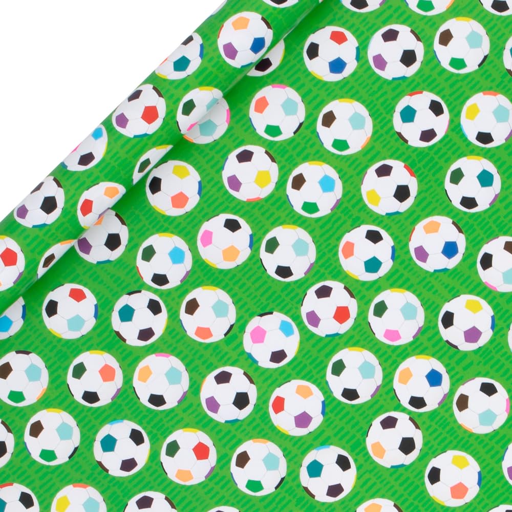 Glick Luxury Roll Wrap, Football Gift Wrapping Paper, 2 metres x 70 cms, Suitable for Birthdays and Other Occasions, For Boys, Green