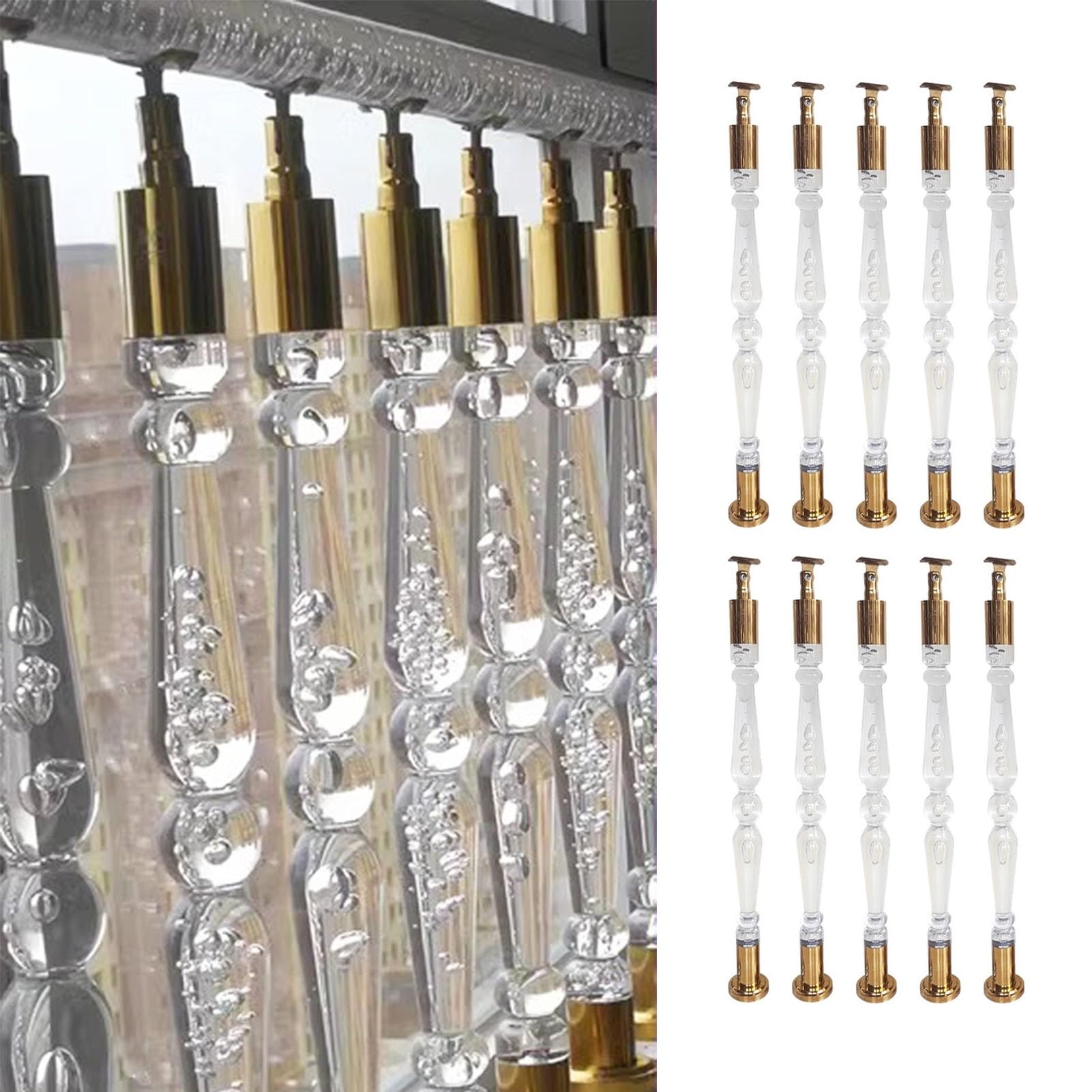 Niestandardowe 100 cm przezroczyste akrylowe tralki do balustrad wewnętrznych - 10 szt. wrzecion do montażu podłogowego z podstawą i śrubami - stylowe i trwałe balustrady