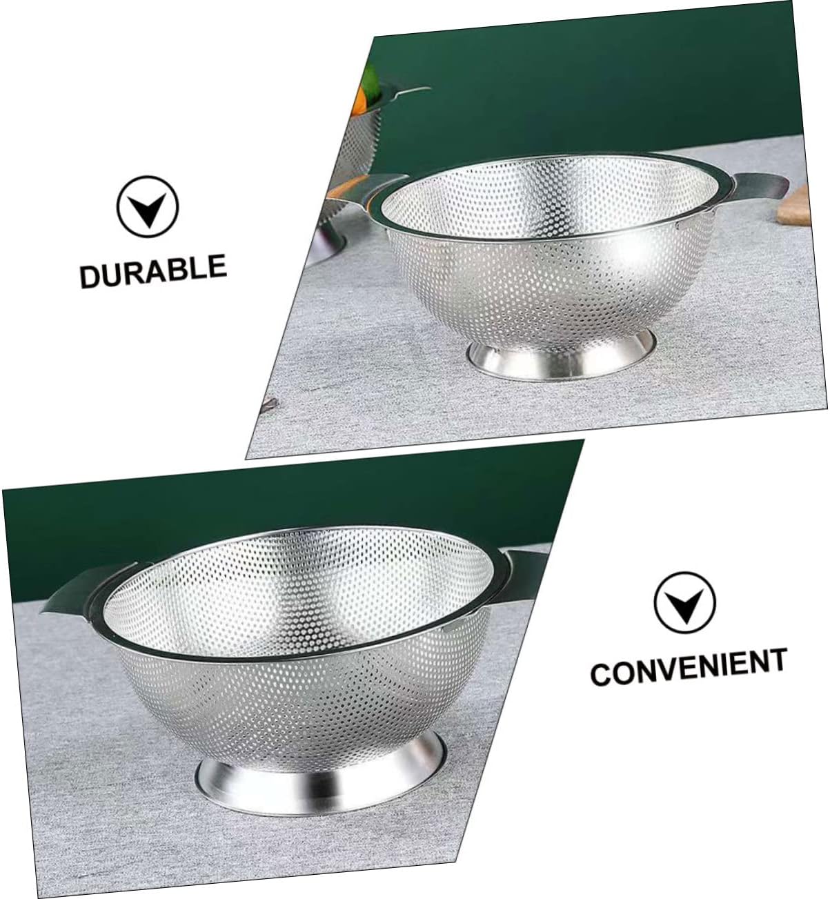 Cabilock Stainless Steel Fine Mesh Rice Strainer Basket Side Drainers Multi-Purpose Vegetable Washing Colander for Rinsing Fruits Beans and Pasta