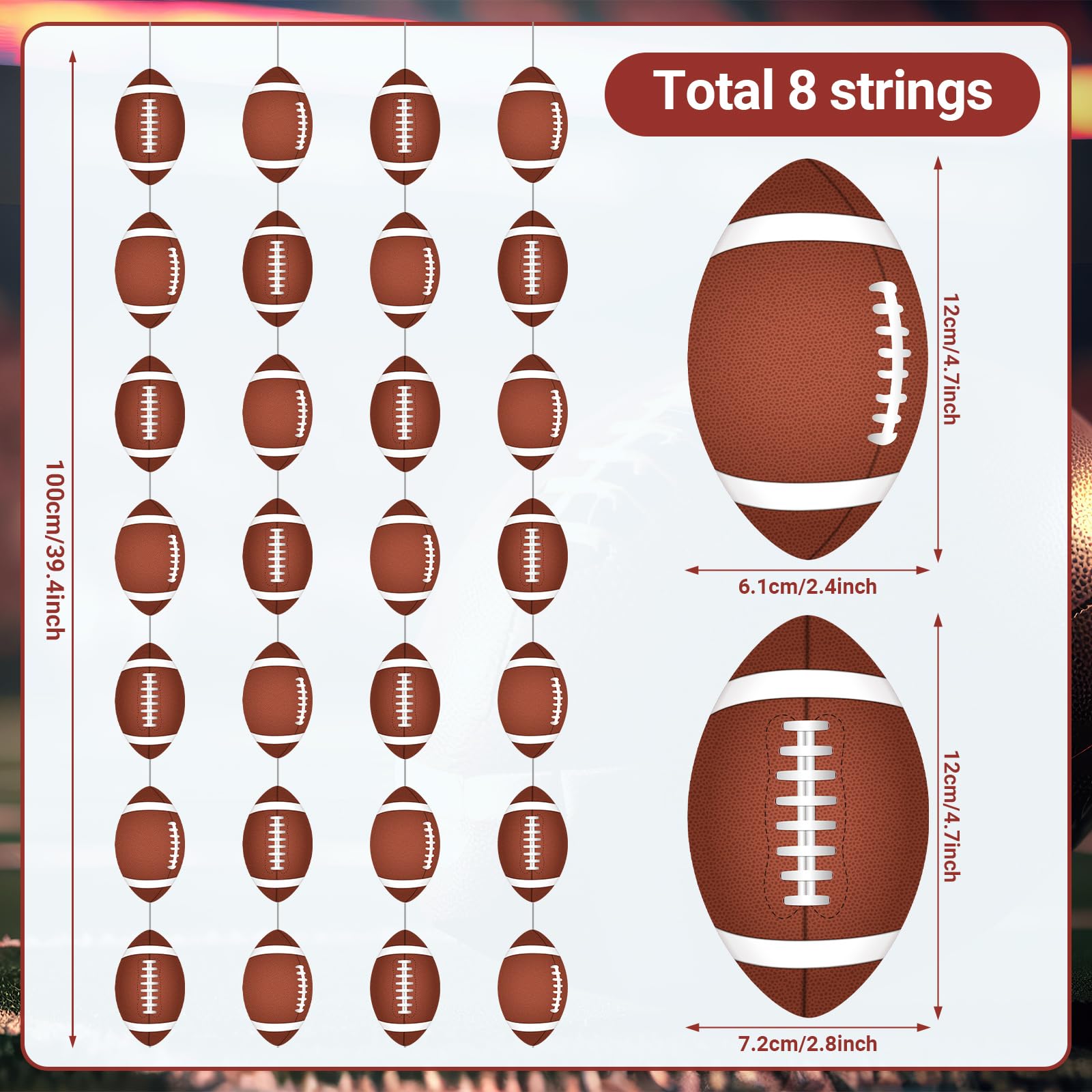 Faccito 8 Pcs Football Party Banners - Sports Theme Hanging Paper Garland Decor For Birthday, Baby Shower, Classroom