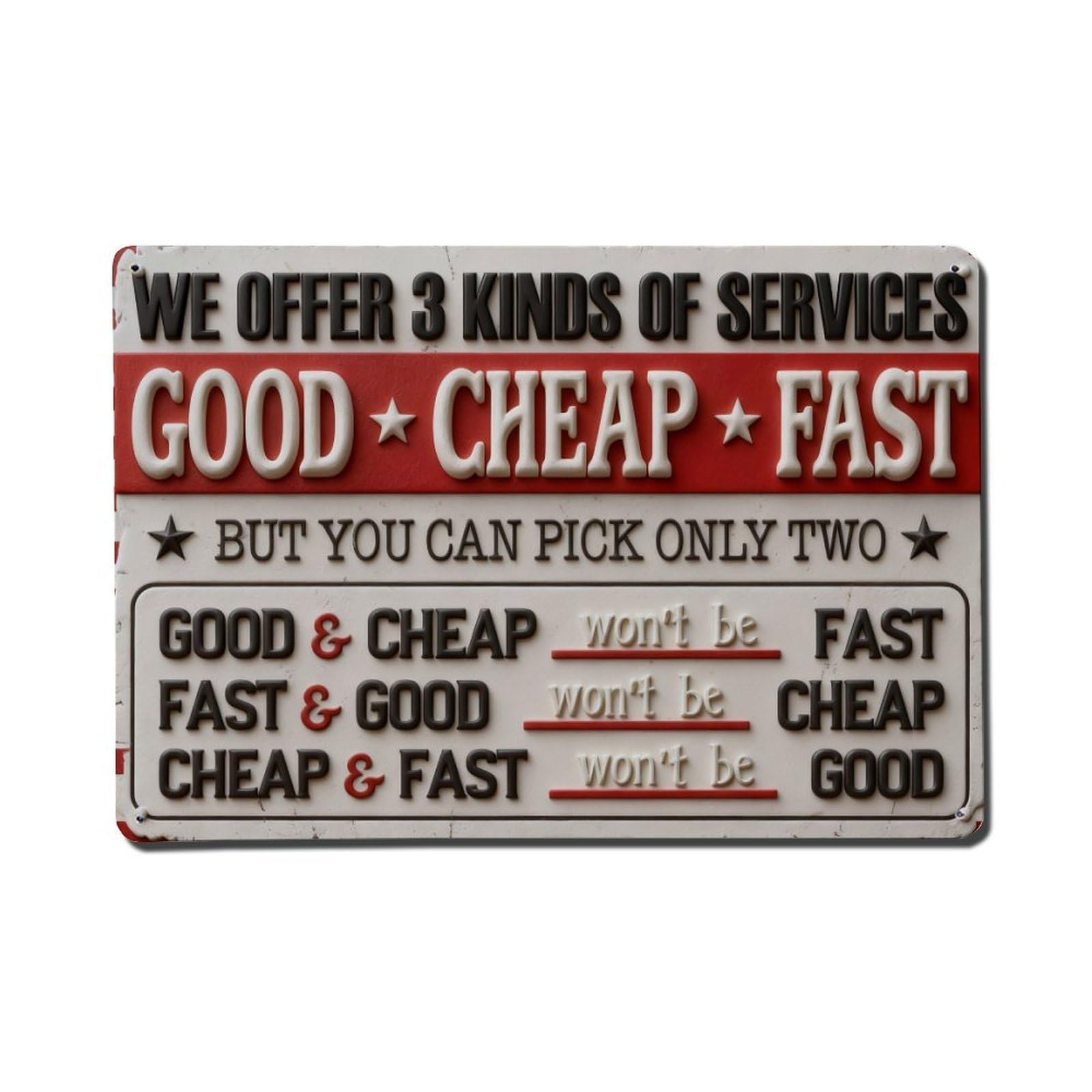 Iageret Vintage Good Cheap Fast Service Rule Metal Tin Sign Retro Wall Decor, Bar Garage Cafe Kitchen Home Wall Art Poster Decoration 8X12inches