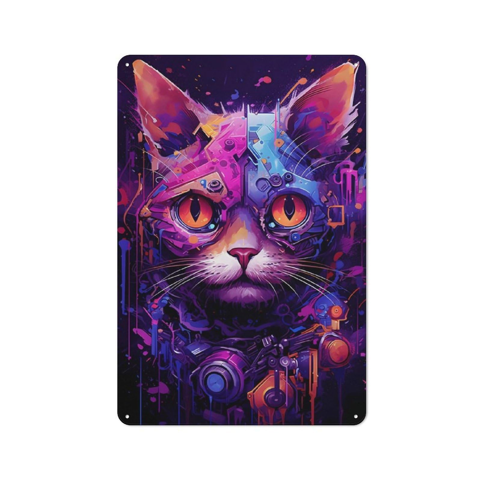 Junmoney Futuristic Robot Cat Rustic Metal Sign 30X20cm For Lounge Or Reading Corner, For Reading Corner Decorators
