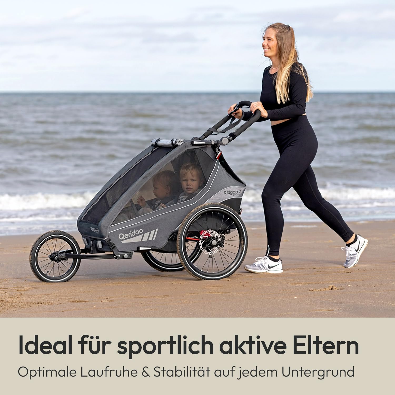 Qeridoo 14" Joggerrad für Zweisitzer 2022 | Zubehör für Fahrradanhänger | Jogger-Umrüstsatz | Laufrad-Set für sportliche Nutzung