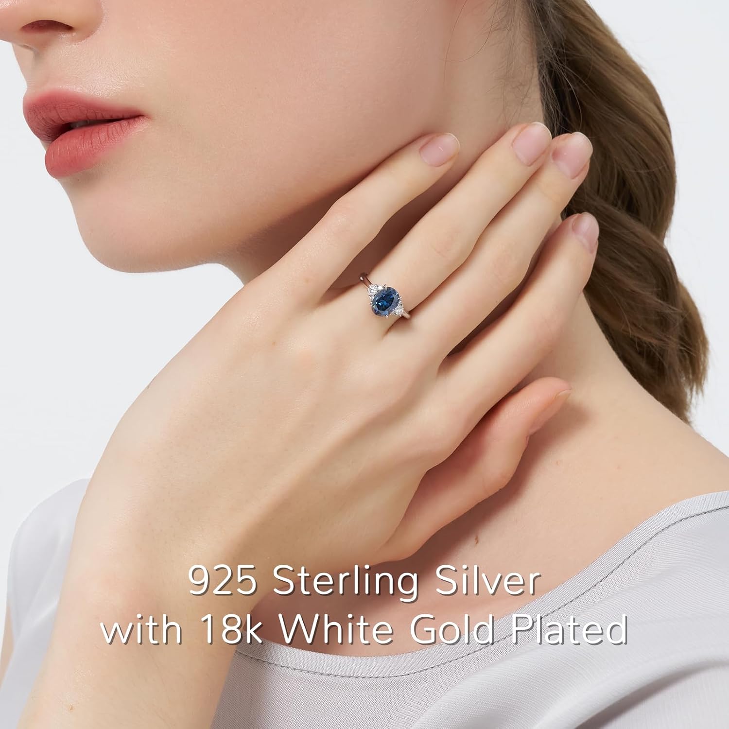 Moissanite Engagement Rings for Women | 2.2CT Royal Blue Oval-Cut VVS1 | Multi-Color Multi-Cut 1.7-1.8CT | Premium S925 Sterling Silver 18K White Gold Plated | Wedding Promise Ring Size 4-10| Perfect Valentine’s Day Gift - Image 4