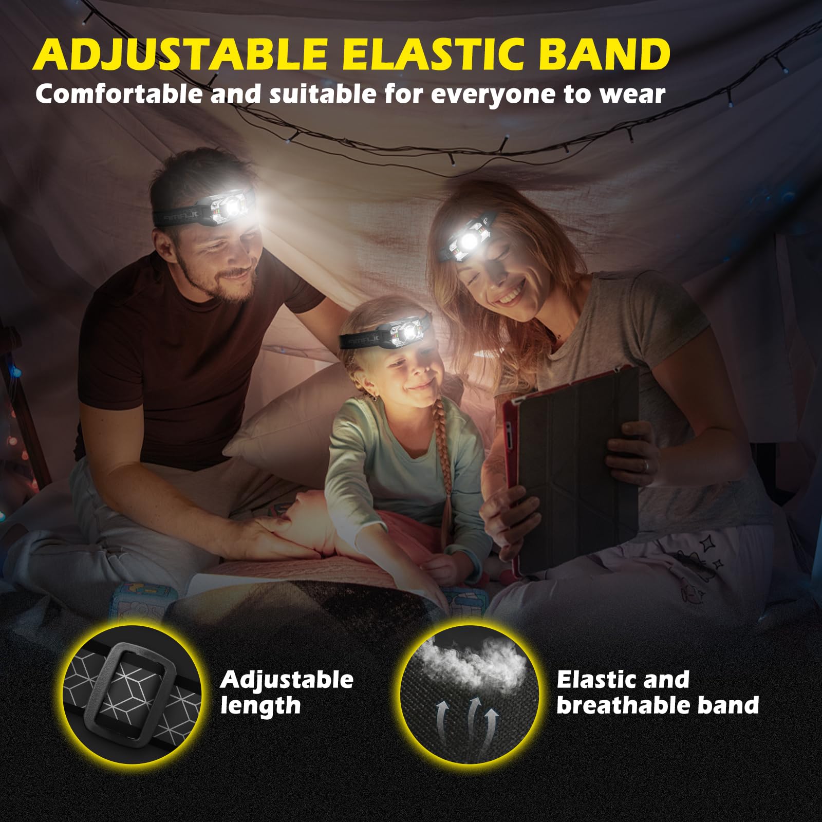 Hyted Linterna Frontal LED Recargable, 2 Piezas de Linterna de Cabeza Recargable con Sensor, Súper Brillante 2000 Lúmenes 10 Modos de Luz, Linterna Frontal LED Impermeable Perfecta Para Pescar, Trotar