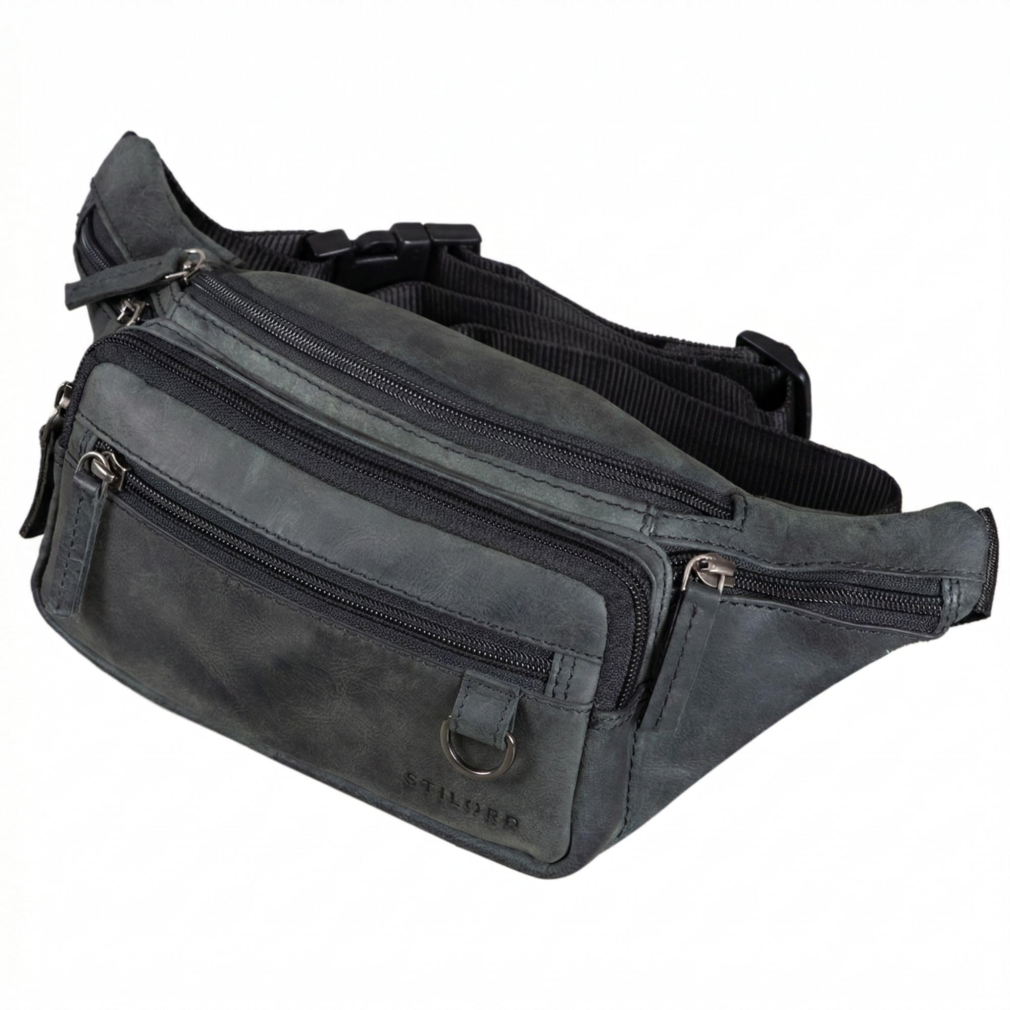 STILORD Robin Premium Riñonera Cuero Hombre Vintage Riñonera Piel Genuino Bolso Cintura Crossbody para Hombres con 6 Cremalleras para Smartphone Viaje Festival Color:Antracita