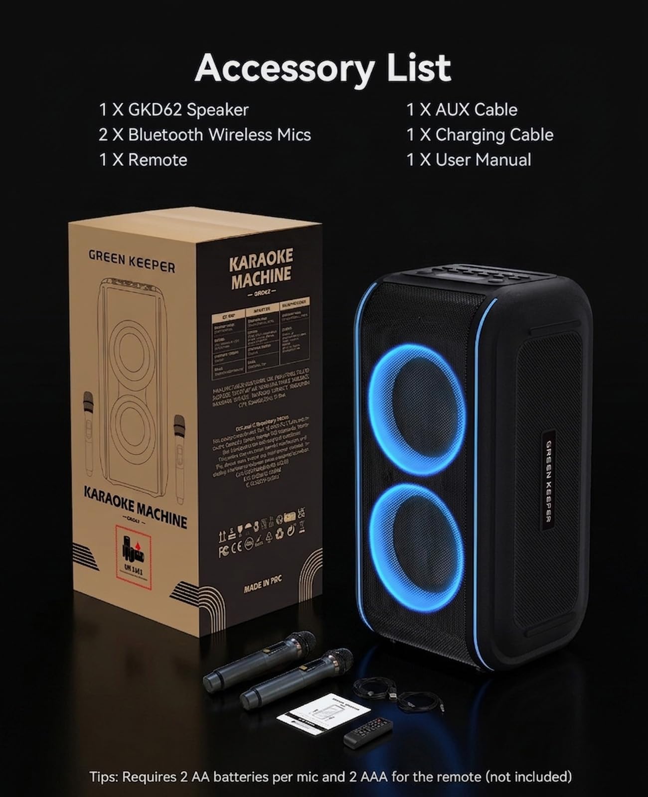 GKD62 Machine Karaoké, Enceinte Bluetooth 400W avec 2 Micros Sans Fil