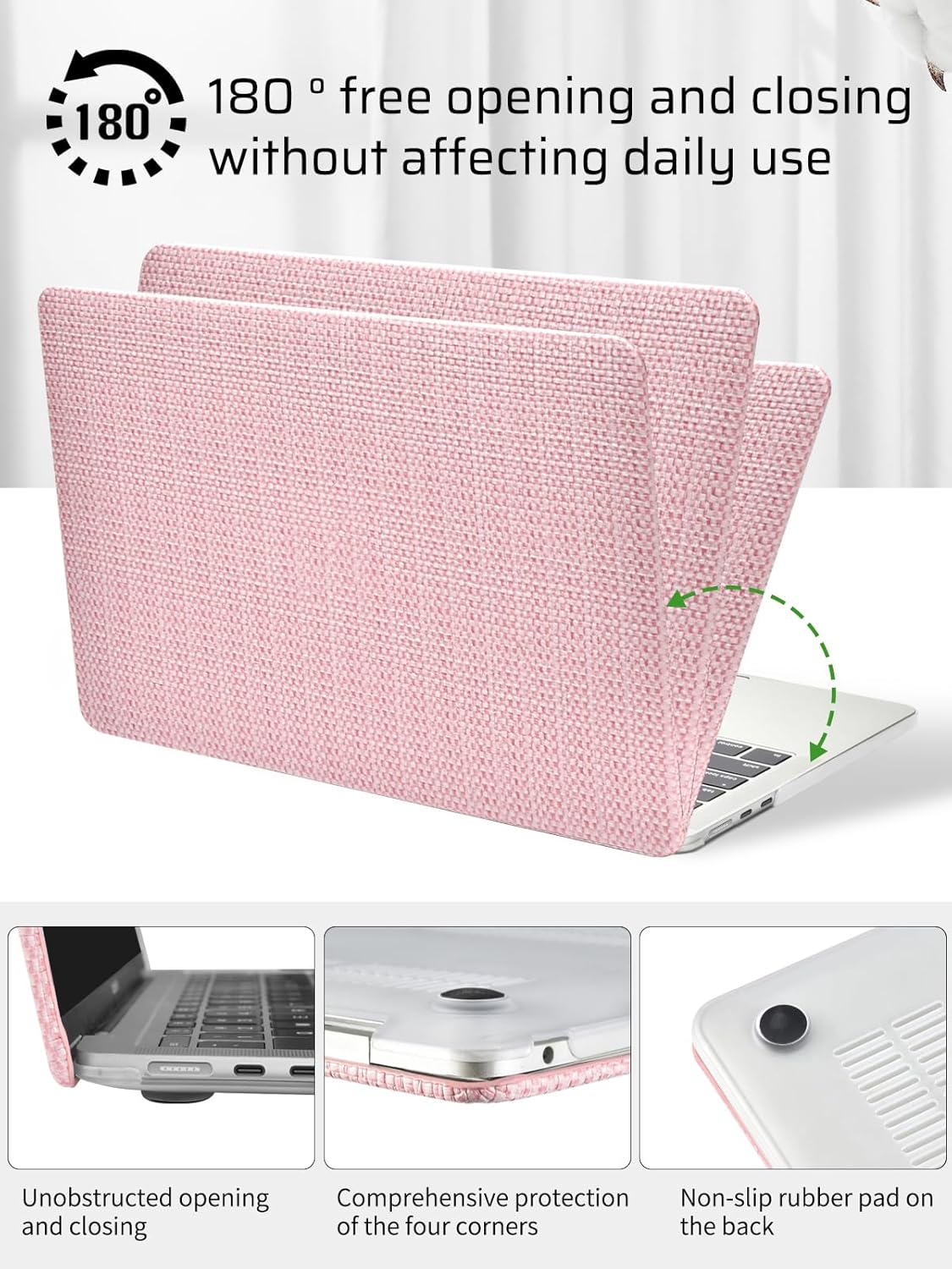 Seorsok Compatible with MacBook Air 15 inch Case 2026 2025-2023 Release M5 A3448 M4 A3241 M3 A3114 M2 A2941,Elegant Leather Plastic Hard Case with Keyboard Cover,Pink Woven Fabric No Logo Cutout