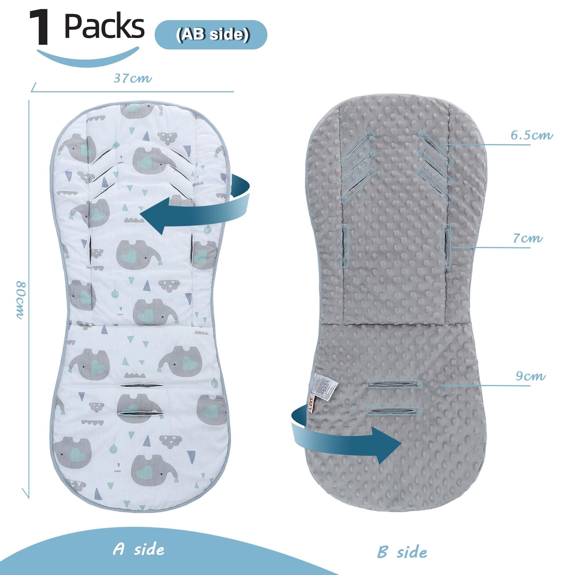 Baby Pushchair Seat Liners,Universal Double-Sided Pram Seat Liner,Baby Stroller Liner Pad Seat Cover Seat Cushion for Toddler Infant,Reversible for Pushchairs & Strollers,37x80cm(Gray Elephant) - Image 2