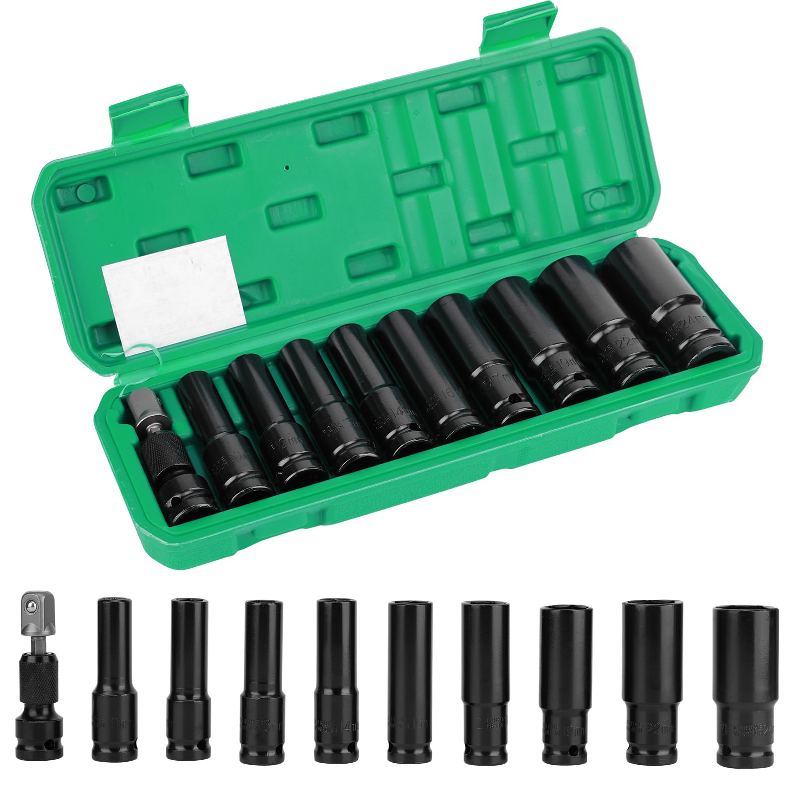 Set 14 Pezzi Chiave A Bussola Lunga 1/2" 8-24mm | Con Cricchetto E Valigetta, Per Auto E Cambio Gomme