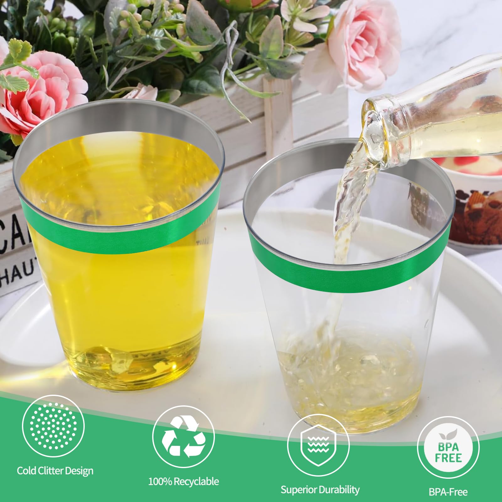 Lot De 50 Gobelets En Plastique Avec Bord Doré – 280 Ml, Réutilisables, Pour Fêtes
