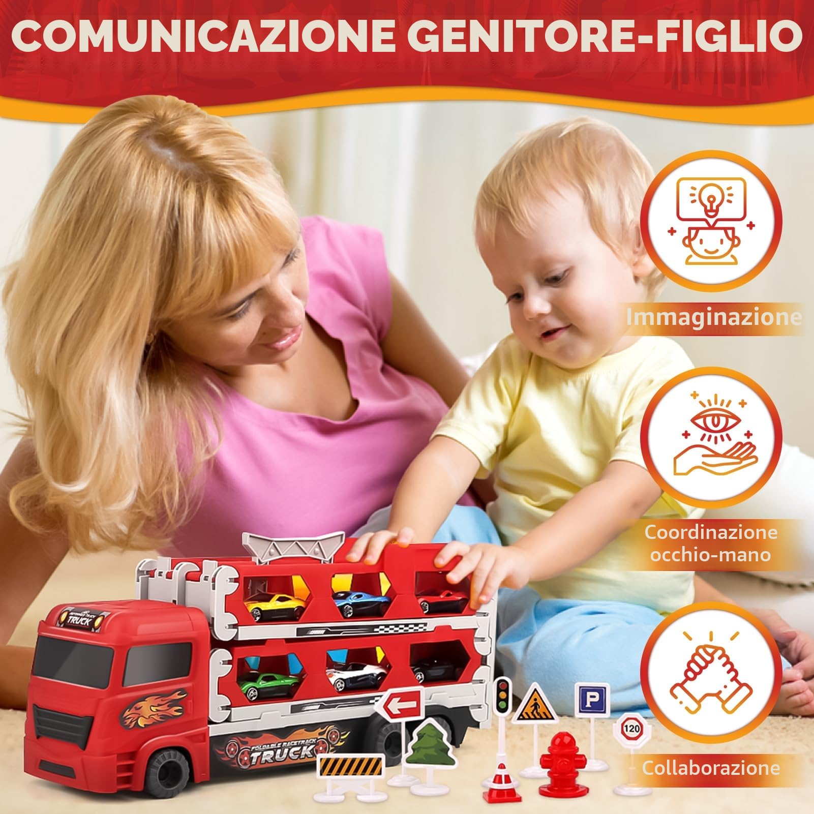 Aoskie Transporter Truck Macchinine Giocattoli per Ragazzi 3 4 5 6 Anni, Camion con 6 Macchinine Tiranti in Lega, Regalo Caldo Auto per Bambini