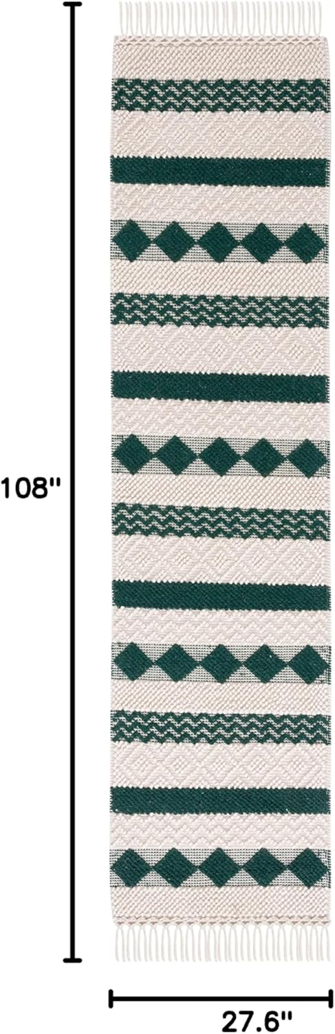 SAFAVIEH Natura Collection Runner Rug - 2'3" x 9', Ivory & Green, Handmade Wool, Ideal for High Traffic Areas in Living Room, Bedroom (NAT851Y)