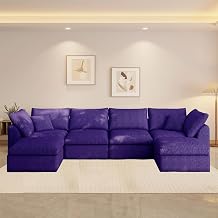 137 Inch Modular Sectional Sleeper Sofa, Boneless Cloud Couch for Living Room, U Shaped Sofa Free Combination, No Assembly Required Purple