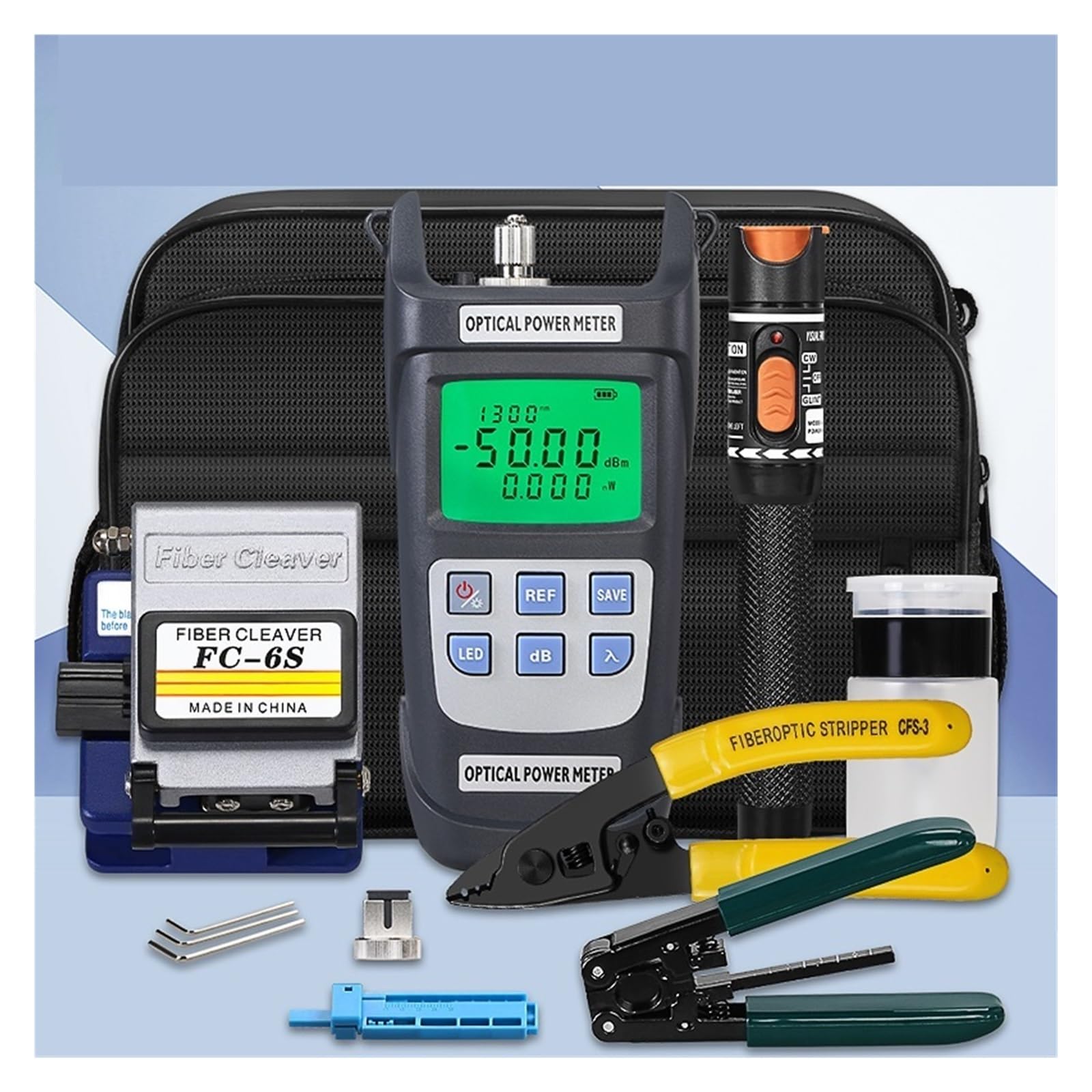 Cfwwsaq 50 To 26Dbm Fiber Tester, 17Pcs/Set Ftth Fiber Optic Tool Kit With Fc-6S Fiber Cleaver -50~+26Dbm Optical Power Meter Visual Fault Locator 10Mw(-50 To 26Dbm)