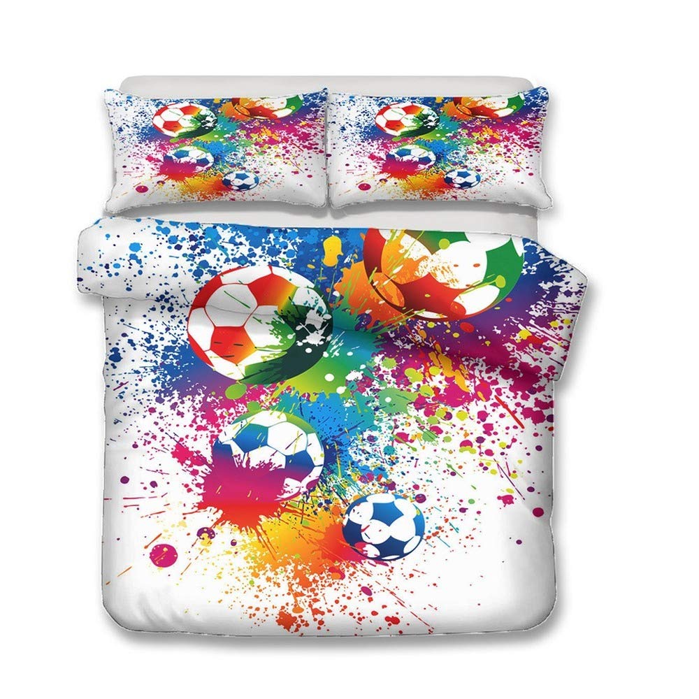 Parure de lit football 3D : housse de couette 135x210 pour chambre d'enfant