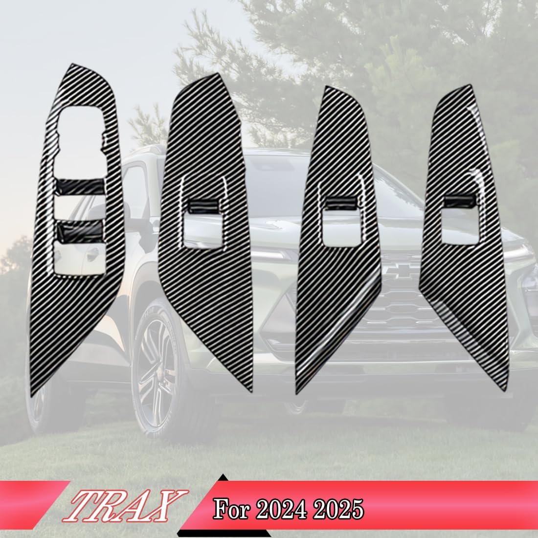 MUXEE Armrest Window Switch Panel Cover, for Chevrolet Trax 2024 2025 2026 Door Window Control Panel Cover Car Sport Interior Accessories -Carbon Fiber