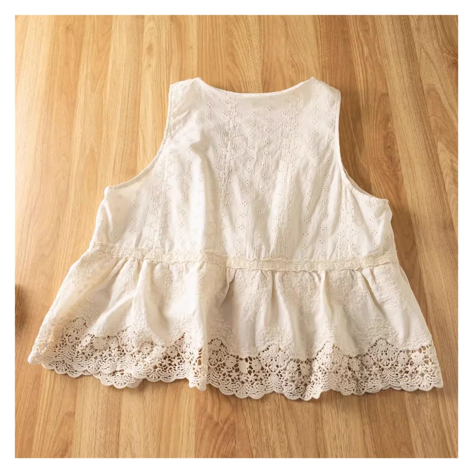 Haut Cardigan Patchwork au Crochet Creux Beige Blanc