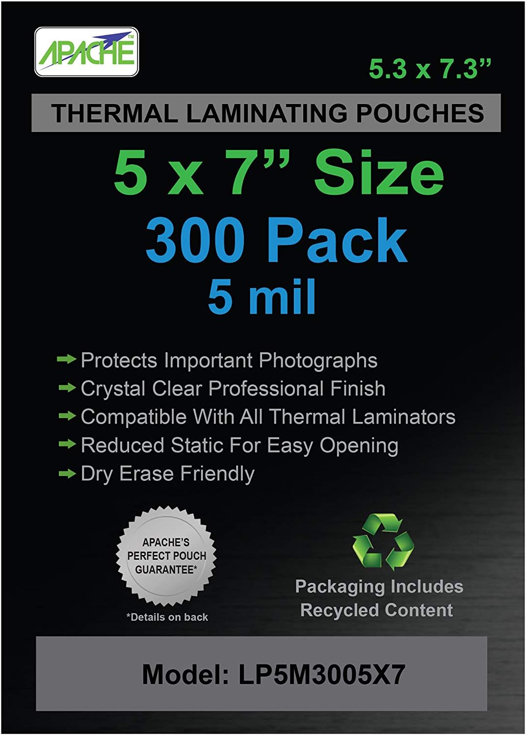 Apache Laminating Pouches, 5 mil (5mil, 5×7 Photo, 300 Pack) BigaMart